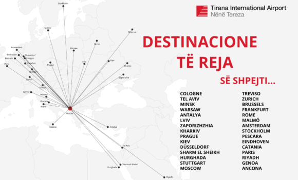 New flight destinations to and from Tirana for summer 2021