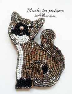 Made in Prison Albania cat bead brooch