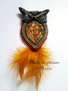 Made in Prison Albania owl bead brooch