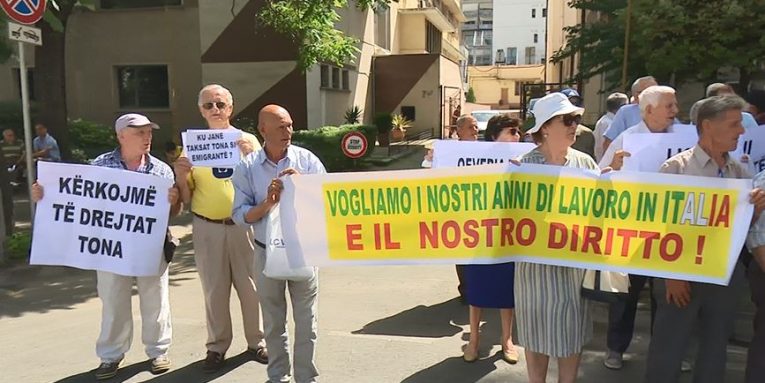Retirees Protest in Front of Italian Embassy in Tirana