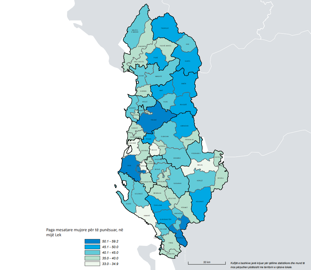 monthly Wage in Albania by municipality